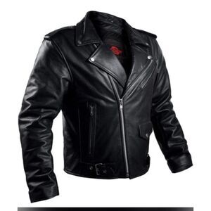 NWT $165 Alpha Cycle Gear BLK Leather Motorcycle Jacket with Armor for Men SZ M